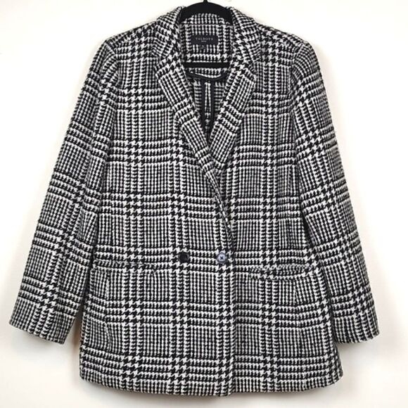 Talbot's Houndstooth Plaid Double Breasted Wool Blend Coat - Picture 1 of 12